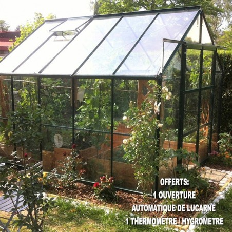 Jade Serre 7,50m2 in grün lackiertem Aluminium und gehärtetem Glas mit Basis