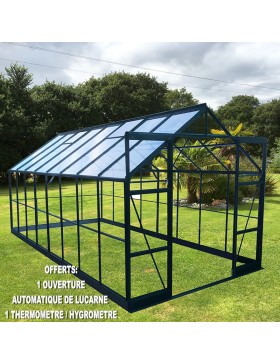 Jade kas 11,80m² in groen gelakt aluminium en gehard glas met voet