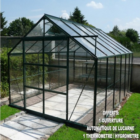 Jade Serre 8,90m2 in grün lackiertem Aluminium und gehärtetem Glas mit Basis