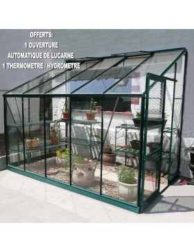 Rubis 6m² aanbouwkas in groen gelakt aluminium en gehard glas met voet