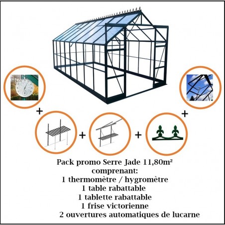 Paket Promo n°1 - Jade Serre 11,80 m2 in grün lackiertem Aluminium und gehärtetem Glas mit Basis