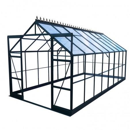 Jade kas 10,40 m² in groen gelakt aluminium en gehard glas met voet