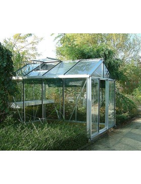 Janssens Helios Senior kas van 7,30 m² in natuurlijk aluminium en gehard glas met sokkel