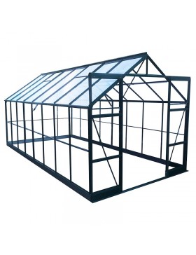 Jade kas, 11,80 m², in groen gelakt aluminium en gehard glas met een "Ciel mon jardin" basis