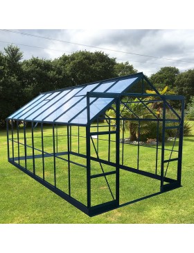 Jade kas, 11,80 m², in groen gelakt aluminium en gehard glas met een "Ciel mon jardin" basis