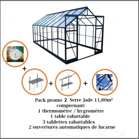Jade Serre 11,80 m2 in grün lackiertem Aluminium und gehärtetem Glas mit Himmelsboden mein Garten