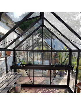 Janssens Eos Junior 7,30m² binnenkas, zwart gelakt aluminium met gehard glazen bodem