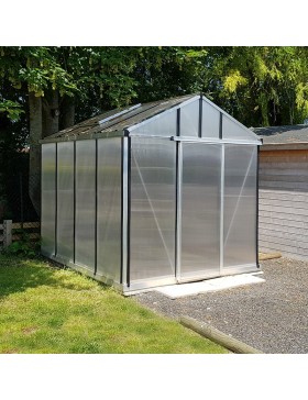 Janssens Helios Master 7,30m² kas in natuurlijk aluminium en polycarbonaat met onderbouw