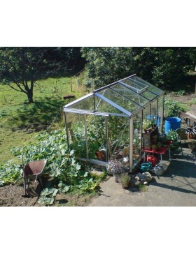 Janssens Helios Senior Kas in natuurlijk aluminium en gehard glas met voet