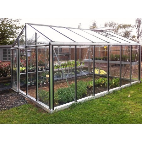 Janssens Helios Seniorenkas 14,20m² natuurlijk aluminium en gehard glas met sokkel