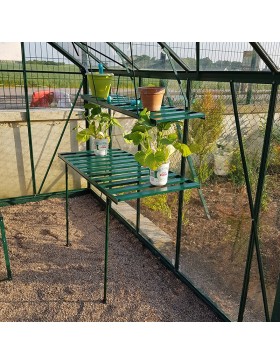 Grün lackierter Aluminium Klapptisch
mit blumen