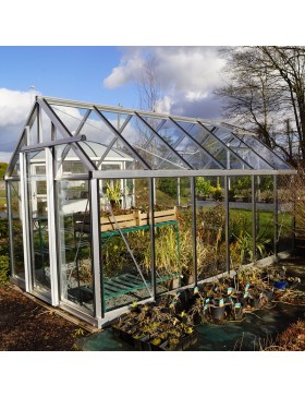 Janssens Eos Junior 10,80m² kas in natuurlijk aluminium en gehard glas met voet