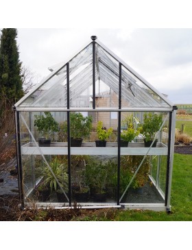 Janssens Eos Junior 10,80m² kas in natuurlijk aluminium en gehard glas met voet