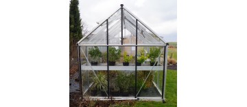 Janssens Eos Junior 10,80m² kas in natuurlijk aluminium en gehard glas met voet