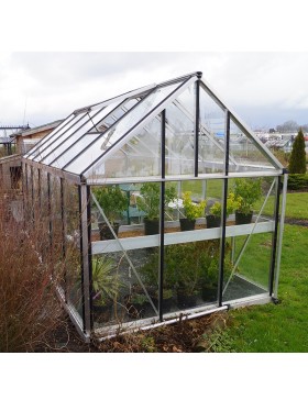 Janssens Eos Junior 10,80m² kas in natuurlijk aluminium en gehard glas met voet