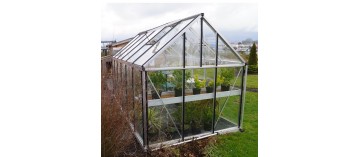 Janssens Eos Junior 10,80m² kas in natuurlijk aluminium en gehard glas met voet