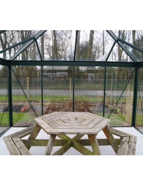 Janssens 14,50m² Janssens kas paviljoen interieur, gelakt aluminium en gehard glas met sokkel