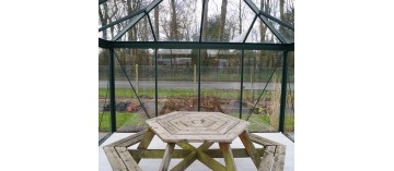 Janssens 14,50m² Janssens kas paviljoen interieur, gelakt aluminium en gehard glas met sokkel