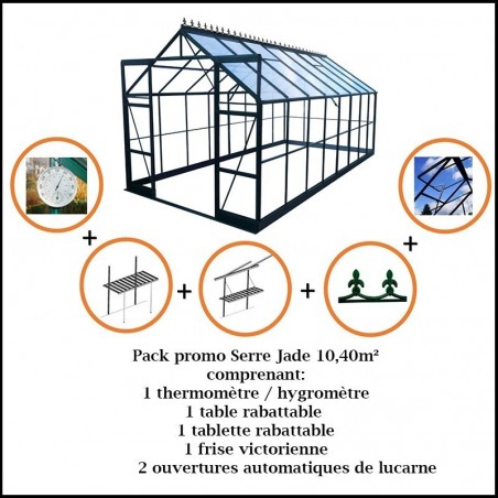 Pack Promo n°1 Jade Serre 10,40 m2 in grün lackiertem Aluminium und gehärtetem Glas mit Basis