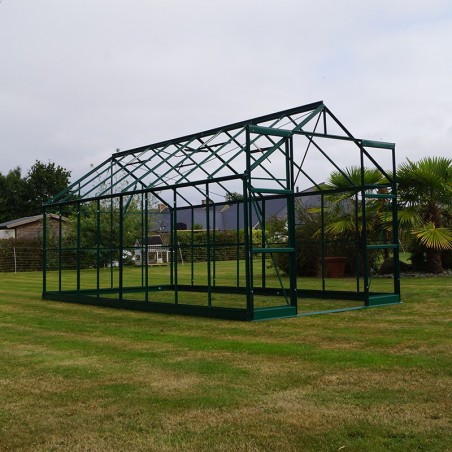 Jade kas 11,80m² in groen gelakt aluminium en gehard glas met voet