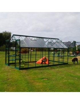 Jade Serre 11,80m2 in grün lackiertem Aluminium und gehärtetem Glas mit Basis