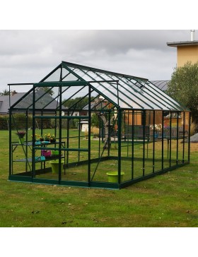 Jade kas 11,80m² in groen gelakt aluminium en gehard glas met voet