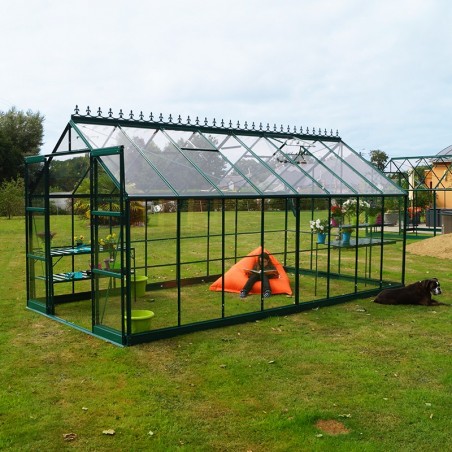 Paket Promo n°3 - Jade Serre 11,80 m2 in grün lackiertem Aluminium und gehärtetem Glas mit Basis