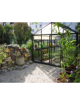 Janssens Helios Senior kas in gelakt aluminium en gehard glas met onderbouw