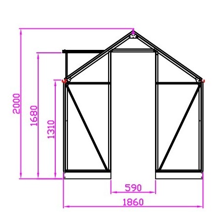 Schets van de Opale kas, 5,80 m², in groen gelakt aluminium en gehard glas, hemelsblauw, mijn tuin