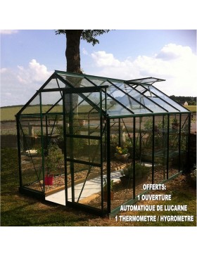 Opale kas van 5,80 m² in groen gelakt aluminium en gehard glas, hemelsblauw, mijn tuin