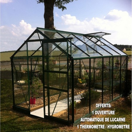 Opale kas van 5,80 m² in groen gelakt aluminium en gehard glas, hemelsblauw, mijn tuin