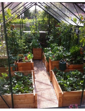 Jade 6.05m vierkante binnenkas in groen gelakt aluminium en gehard glas met voet