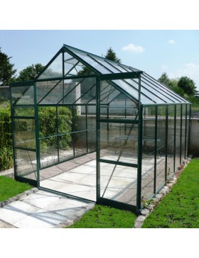 Jade kas van 8,90 m² in groen gelakt aluminium en gehard glas met voet