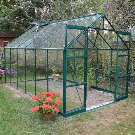 Promotiepakket #1 - Jade 8,90m² kas in groen gelakt aluminium en gehard glas met voet
