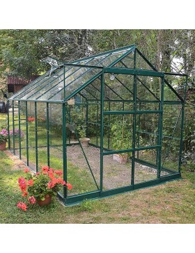 Promotiepakket #1 - Jade 8,90m² kas in groen gelakt aluminium en gehard glas met voet