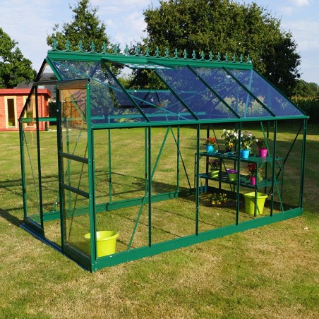 Opale kas van 5,80 m² in groen gelakt aluminium en gehard glas, hemelsblauw, mijn tuin