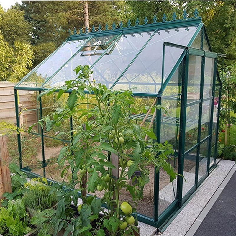 Promotiepakket #2 - Jade 6.05m vierkante kas in groen gelakt aluminium en gehard glas met voet