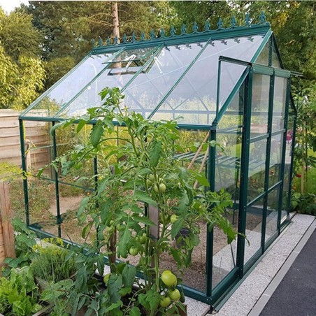 Promotiepakket #2 - Jade 6.05m vierkante kas in groen gelakt aluminium en gehard glas met voet