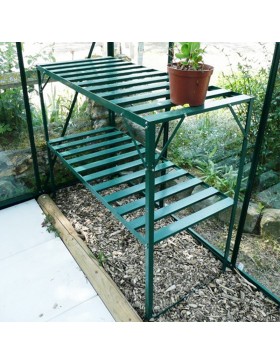 Table deux plateaux  pour serre de jardin aluminium laqué vert