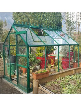 Opale kas, 4,70 m², in groen gelakt aluminium en gehard glas, hemelsblauw, mijn tuin