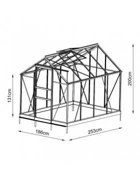 Opale kas afmetingen: 4,70m², gemaakt van groen gelakt aluminium en gehard glas, hemelsblauw, mijn tuin