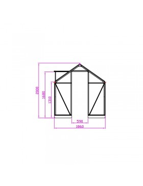 Schets van de Opale kas, 4,70 m², in groen gelakt aluminium en gehard glas, hemelsblauw, mijn tuin