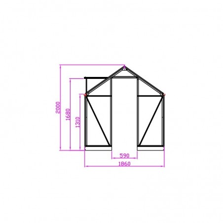 Schets van de Opale kas, 4,70 m², in groen gelakt aluminium en gehard glas, hemelsblauw, mijn tuin