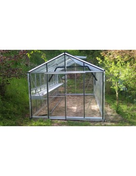 Janssens Helios Master 10,80m² kas in natuurlijk aluminium en gehard glas met sokkel