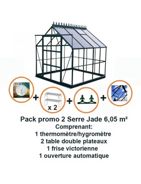 Pack promo n°2 Schloss Jade 6.05m2 grün lackiertes aluminium und gehärtetes glas mit basis