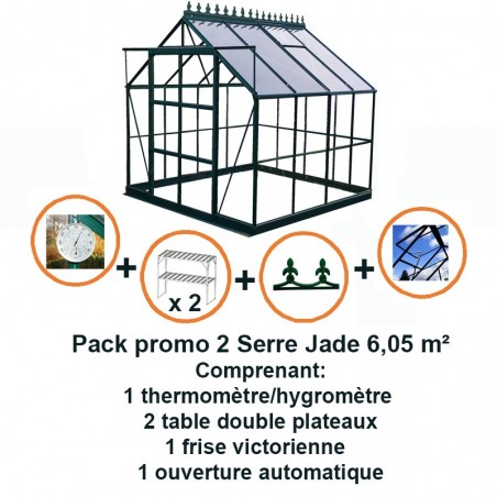 Pack promo n°2 Schloss Jade 6.05m2 grün lackiertes aluminium und gehärtetes glas mit basis