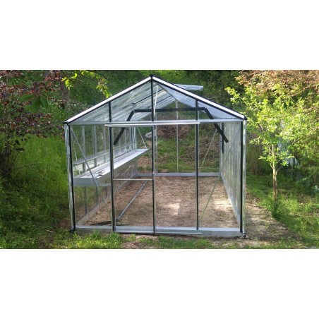 Janssens Helios Master 14,20m² kas in natuurlijk aluminium en gehard glas met sokkel