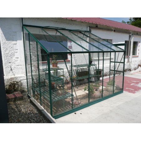 Rubis 6m² aanbouwkas in groen gelakt aluminium en gehard glas met voet