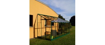 Rubis 8,40m2 in grün lackiertem Aluminium und gehärtetem Glas mit Basis