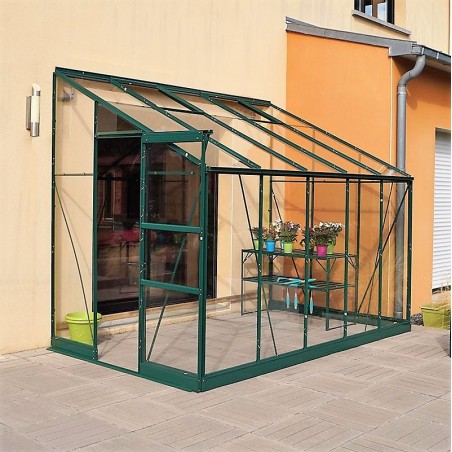 Promotiepakket #1 - Rubis 6m² aanbouwkas in groen gelakt aluminium en gehard glas met voet